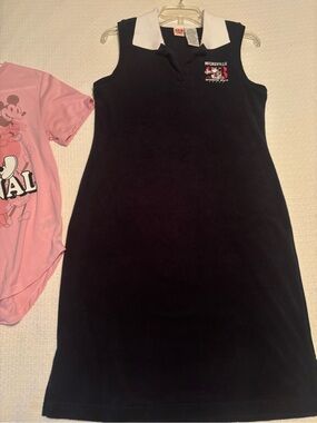 Disney Black Sleeveless Terry Polo Embroidery Dress and pink Mickey tee shirt
